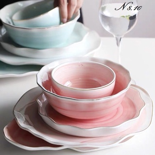 Bát đĩa xoắn ốc màu Hồng, xanh pastel, bát đĩa sứ cao cấp 8.10