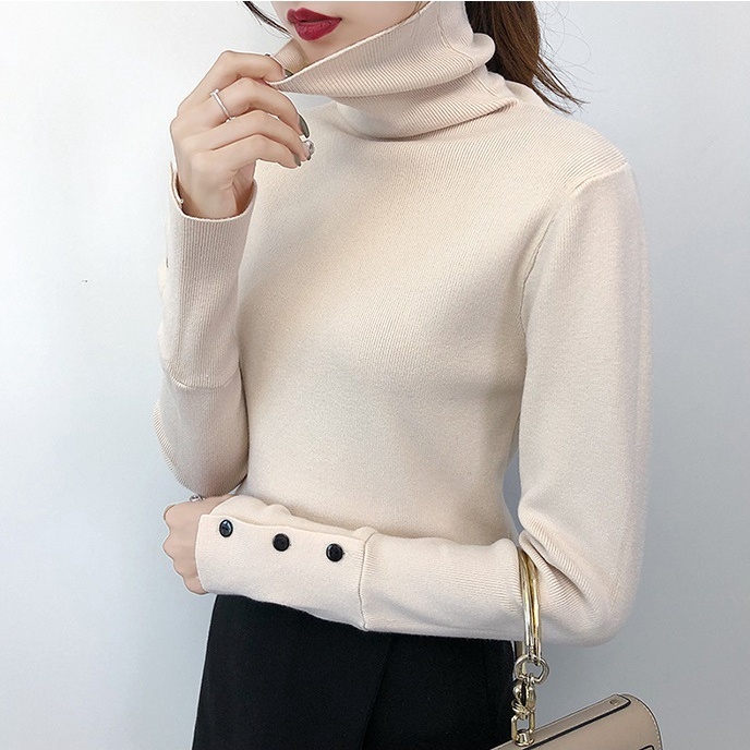 【HangFei】Áo Len Tay Dài Cổ Lọ Dáng Ôm Theo Phong Cách Phương Tây Dễ Phối Đồ