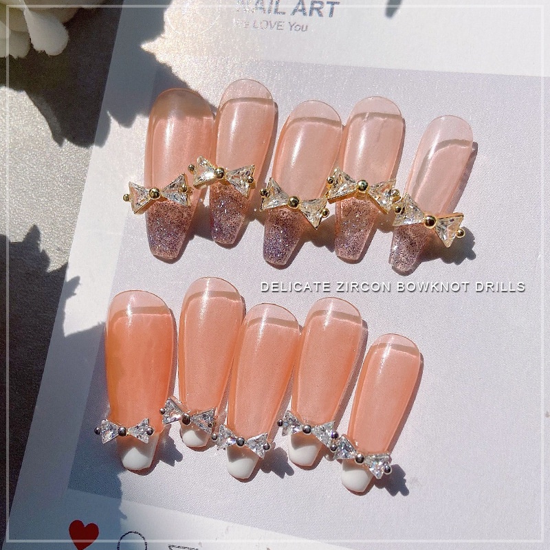 Trang sức móng tay zircon nơ đỏ ròng / Đa năng Đèn flash Siêu sáng Đồ trang sức nghệ thuật làm móng sang trọng /  Trang sức kim cương nghệ thuật móng tay