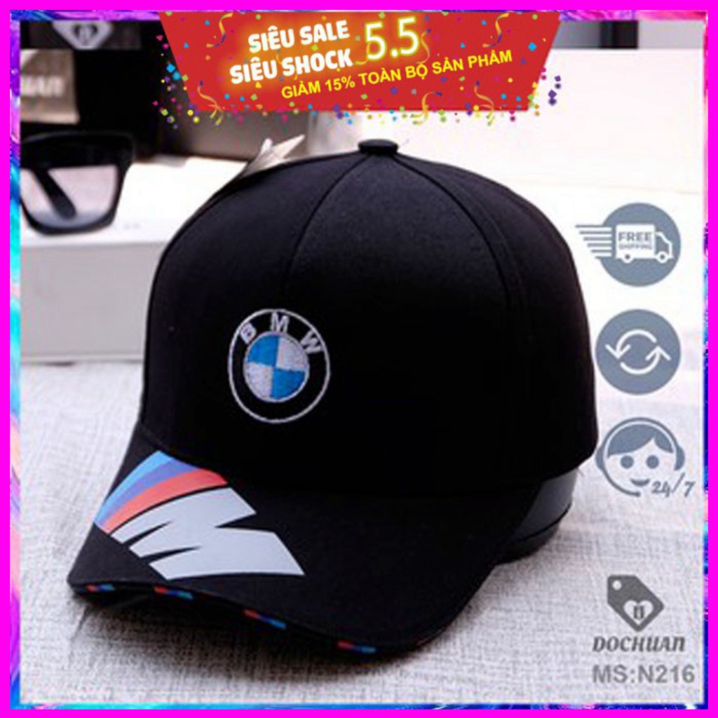 Mũ lưỡi trai, Nón Kết BMW logo tròn chữ ở kết màu chất vải tốt, Unisex dành cho nam và nữ nóng