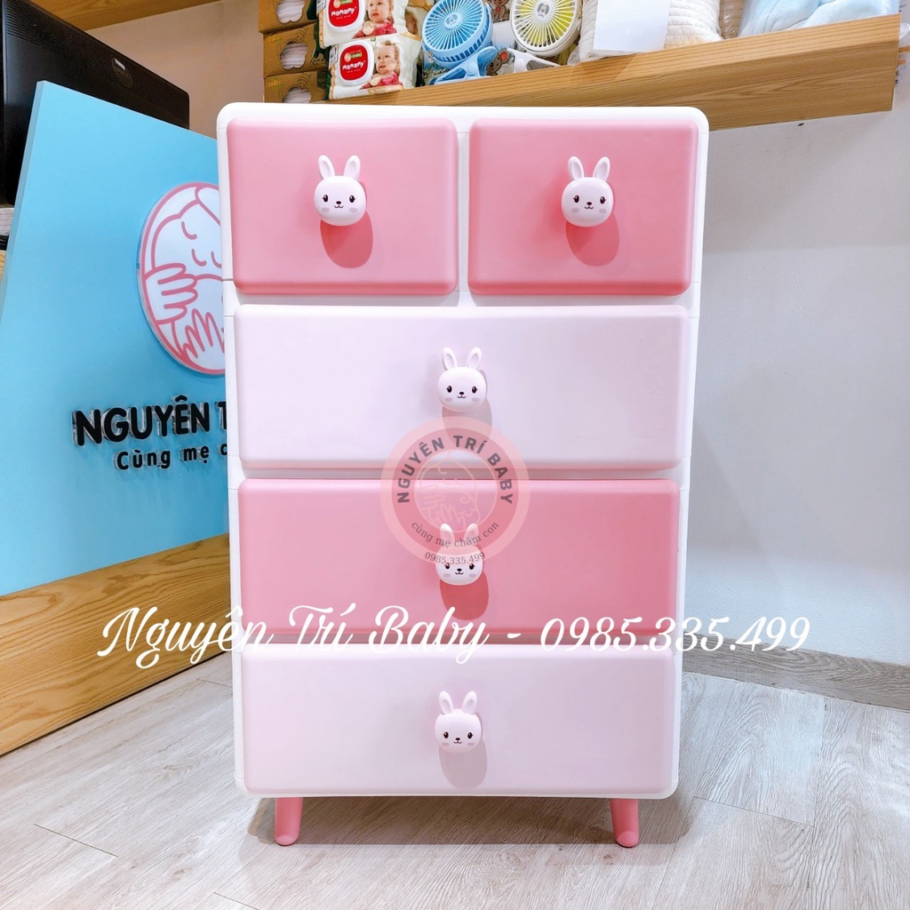 Tủ nhựa ngăn kéo đa năng 4-5 tầng thỏ, tủ đựng nhựa cao cấp đựng đồ cho bé