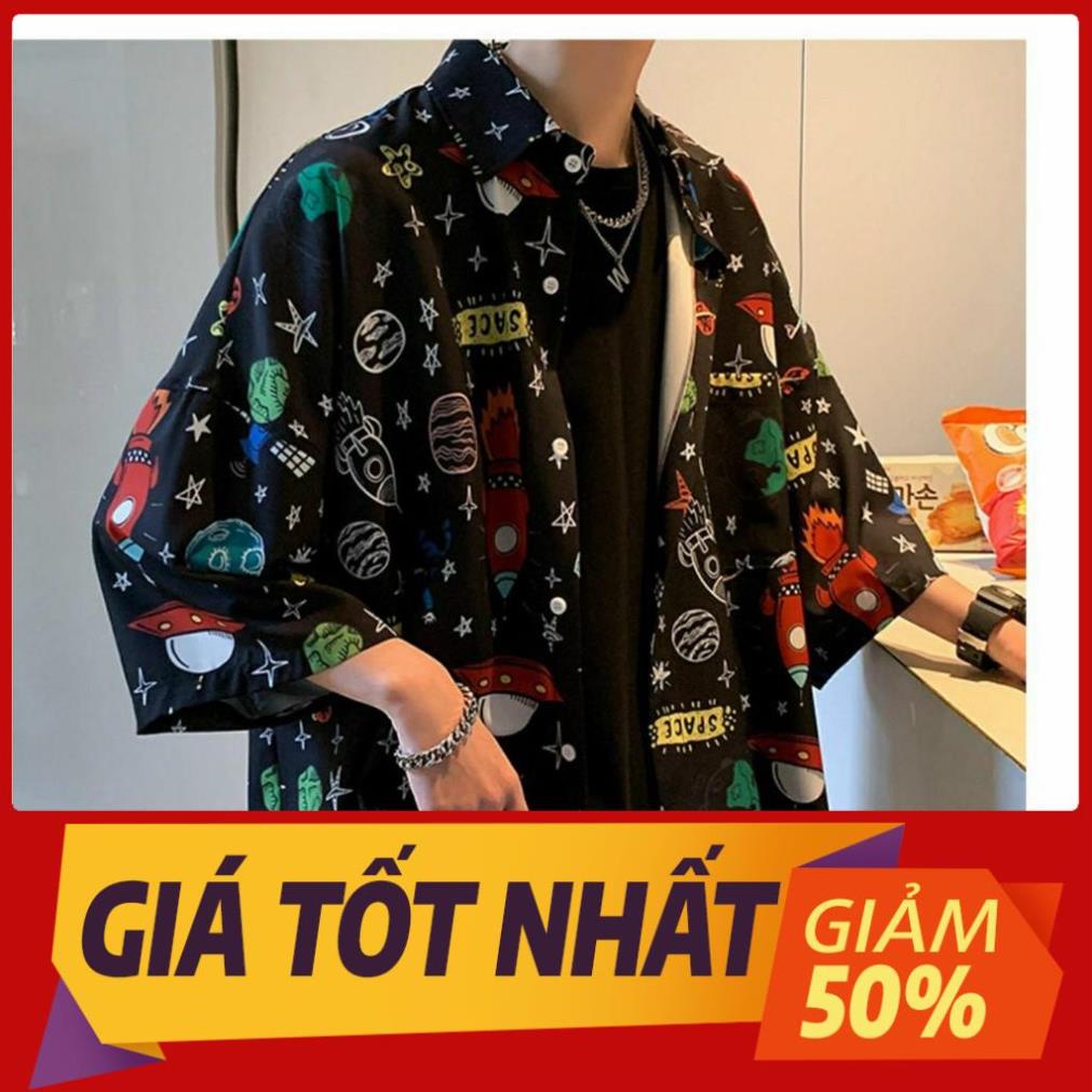 Áo sơ mi nam form rộng in hình họa tiết vũ trụ hotfrend 2 màu đen trắng cực đpẹ chất voan lụa cao cấp giá rẻ 🔥