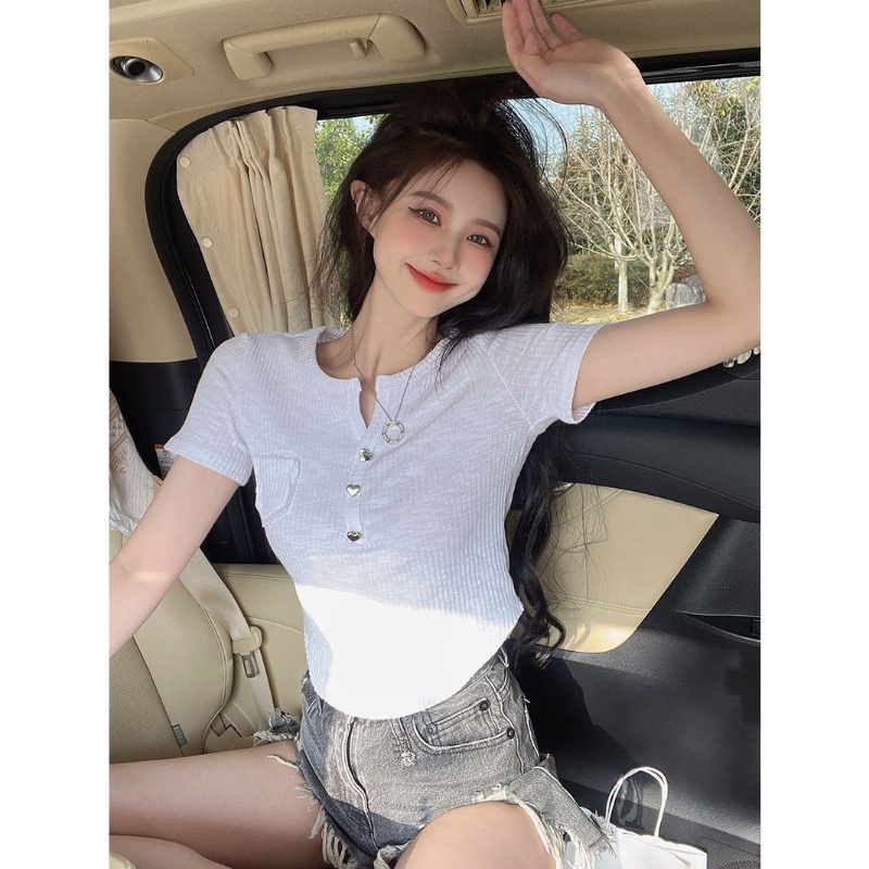 COZOK Áo Thun Tay Ngắn Cổ Chữ v Quyến Rũ Thời Trang Dễ Phối Đồ