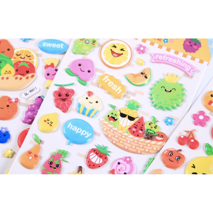 Sticker 3D chống thấm hình dạng TRÁI CÂY FRUITS  dán cho bé đồ chơi dán giải trí trái cây vui vẻ