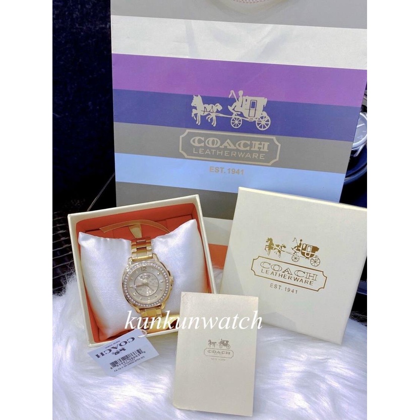 Đồng Hồ Nữ Coach BoyFriend 14501700 Đính Viền Pha Lê Màu Vàng - 34mm