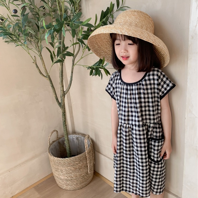 Đầm Dáng Rộng Cổ Tròn Họa Tiết Kẻ Sọc Thời Trang Mùa Hè Xinh Xắn Cho Bé Gái