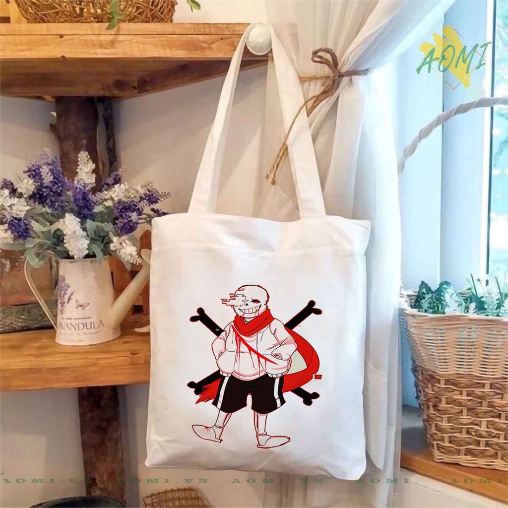 TOTE CANVAS Sans family TÚI VẢI ĐEO VAI BAG CÓ KHÓA KÉO SIZE LỚN 33x38cm AOMIVN DU LỊCH DẠO PHỐ
