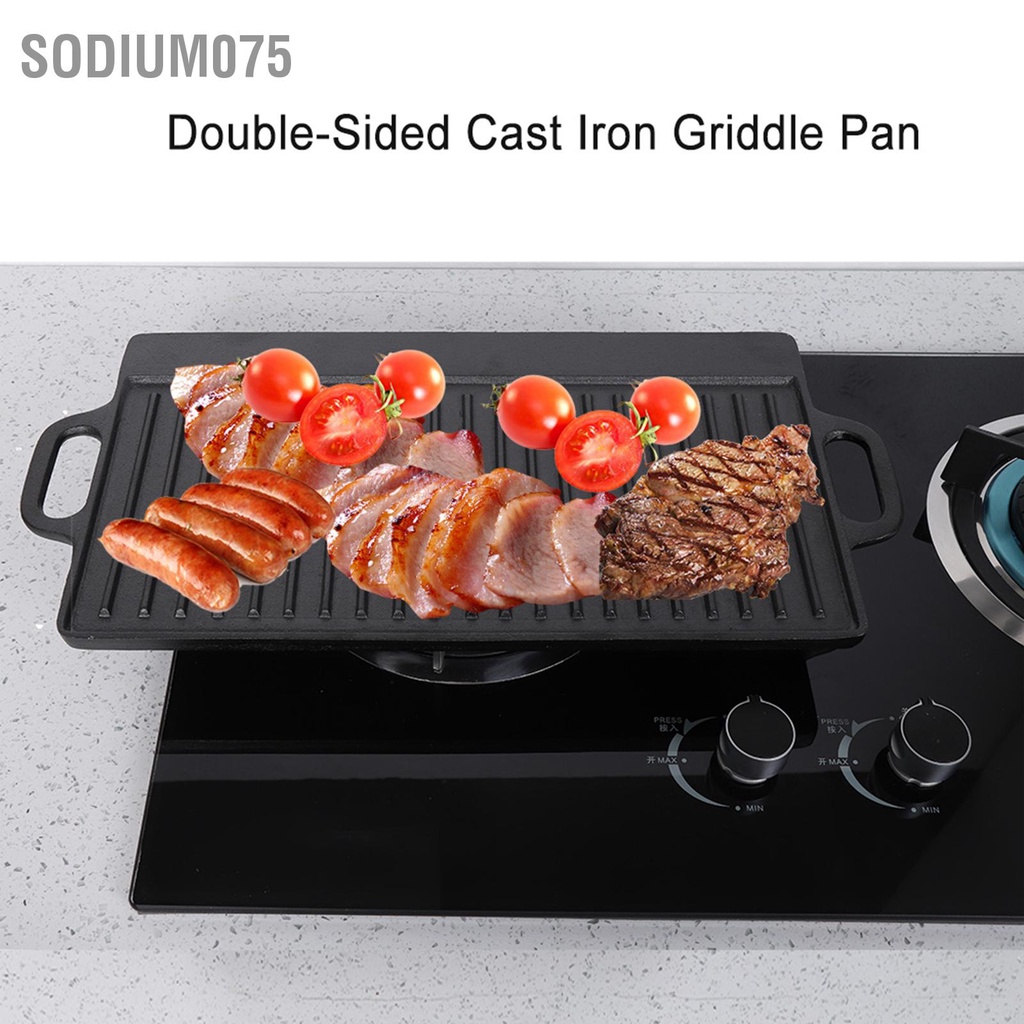 Có thể bán buôn Vỉ nướng gang chống dính Chảo có rãnh và phẳng Nướng hai mặt khay Dụng cụ Sodium075 Hàng giao ngay