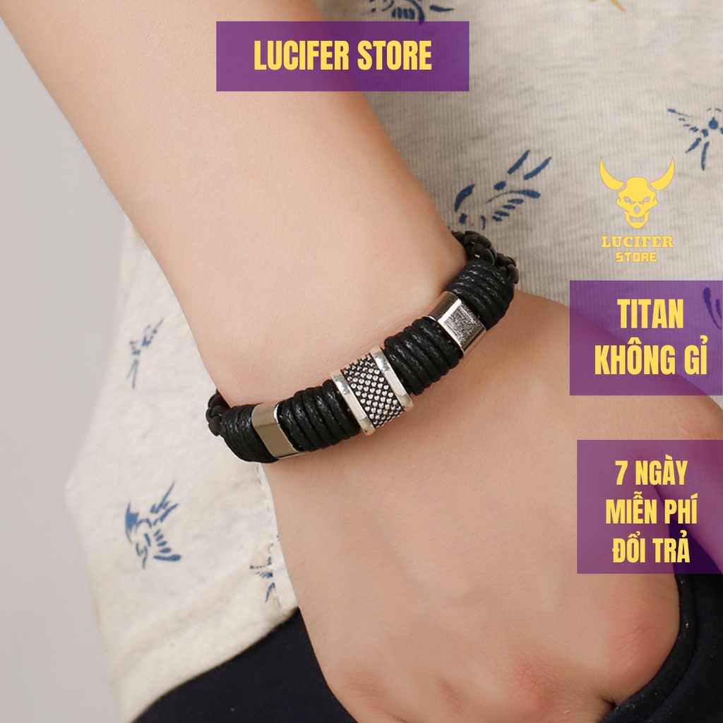 Vòng Tay Cá Tính Unisex Titan không gỉ  Đẹp Ngầu Retro da Đơn Giản Lucifer Store Lắc Tay Phong Cách - Vòng tay da Retro