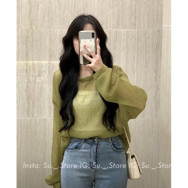 SET ÁO TƠ TAY DÀI  gồm áo voan tơ tay dài và áo yếm trong thiết kế form rộng style hàn quốc ullzang dễ mix & match