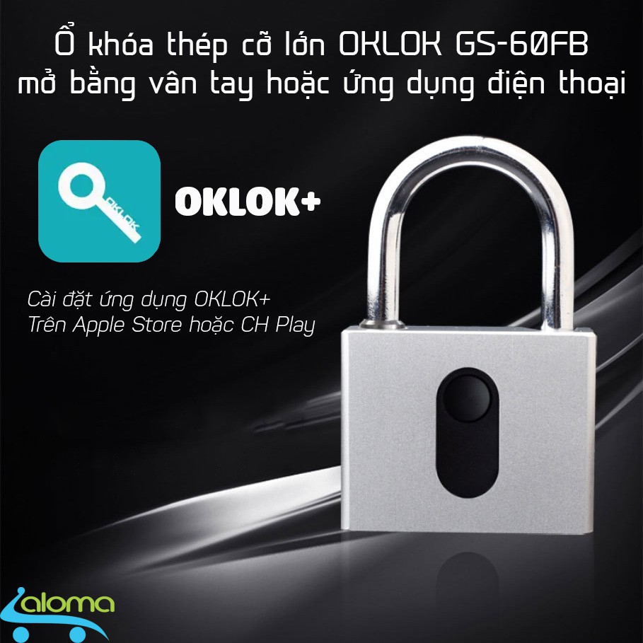 Ổ khóa thép cỡ lớn mở bằng vân tay hoặc App điện thoại OKLOK GS-60FB chống nước chống phá khóa