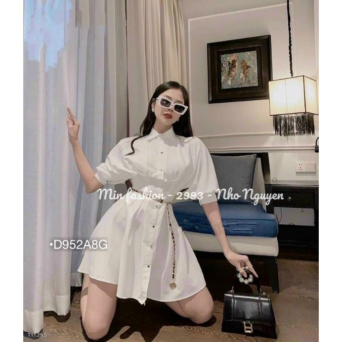 Đầm Sơ Mi Nữ Dáng Xòe Tay Bồng Xếp Ly Eo Vải Thô Mát Thời Trang Đi Tiệc Công Sở Thanh Lịch Bebedoll