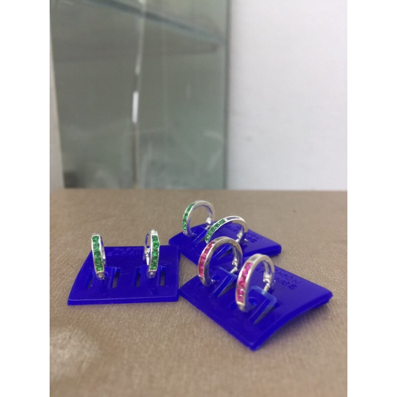 Khuyên tai tròn sát tai xanh đỏ đẹp bạc ta NGỌC MẬU