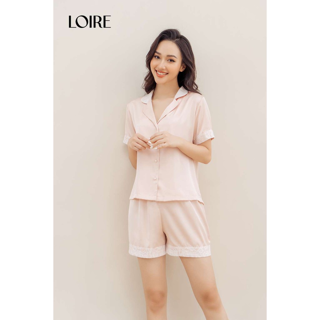 Bộ Đồ Ngủ Pijama Lụa Hồng Phối Viền Ren Loirechic LPN01