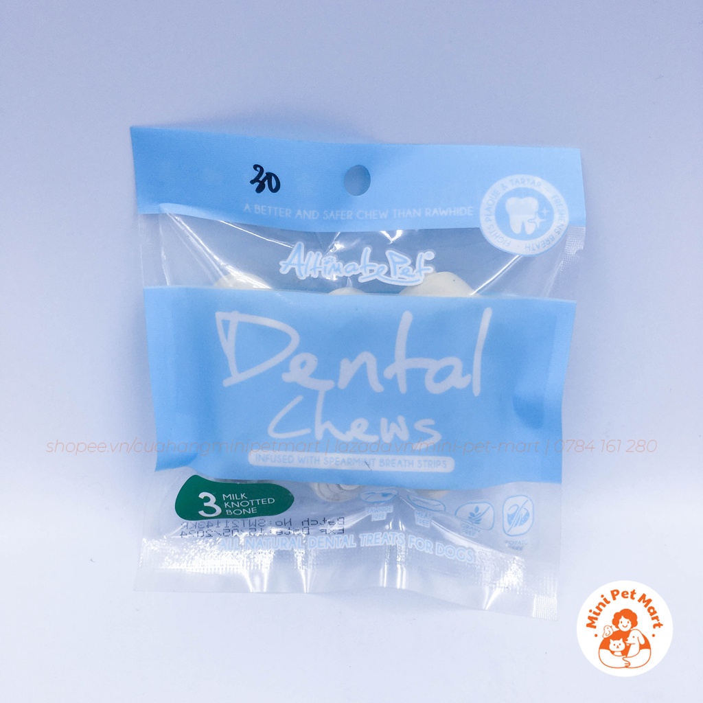 Xương gặm sạch răng thơm miệng cho chó dạng khúc xương ALTIMATE PET DENTAL CHEW (3 thanh) - vị bạc hà, sữa, cranberry