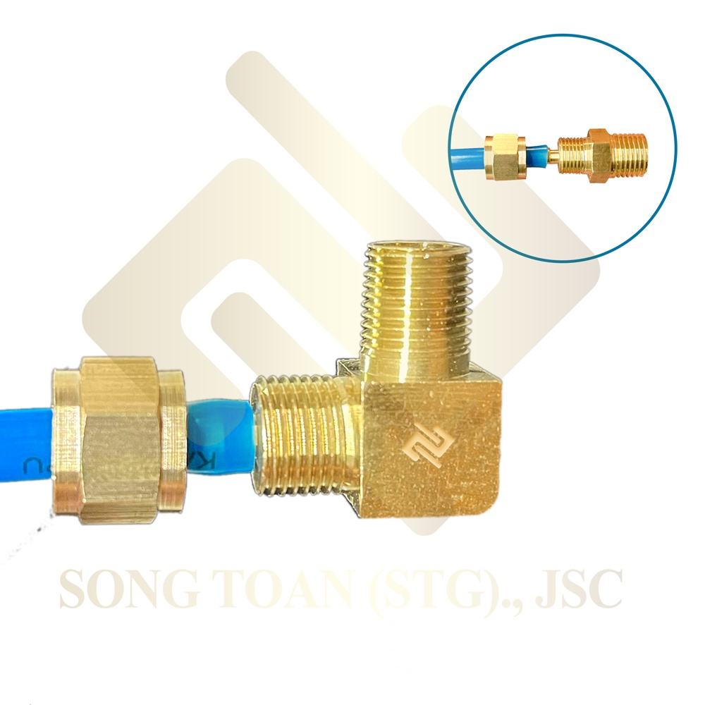 Bộ Co ren ngoài nối cắm lòng trong xiết nón cho ống nhựa PU khí nén chất lỏng phun sương hơi nước - Đồng thau
