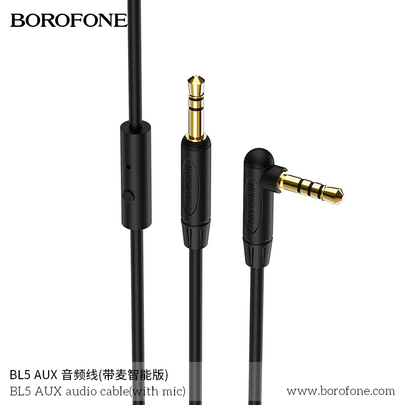 Cáp Audio AUX BOROFONE BL5 Chuyển Jack 3.5mm sang Jack 3.5 mm, Hỗ trợ Microfone, Nút điều khiển