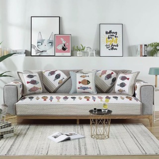 Bọc sofa cotton hình cá ngộ nghĩnh 706 size 70*70cm