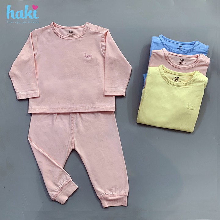 Bộ dài tay - set mặc nhà cho bé trai và gái - thiết kế cài vai sợi tre bamboo + cotton-Haki BB009