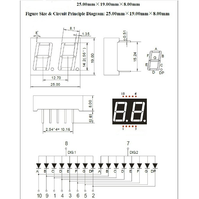 LED thanh 7 đoạn 0.56 hiển thị số (1 số, 2 số, 3 số, 4 số) sáng màu xanh đỏ