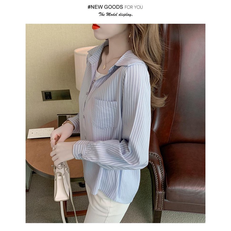 Áo sơ mi giả hai lớp tay dài dáng rộng họa tiết kẻ sọc mẫu 2022 thời trang