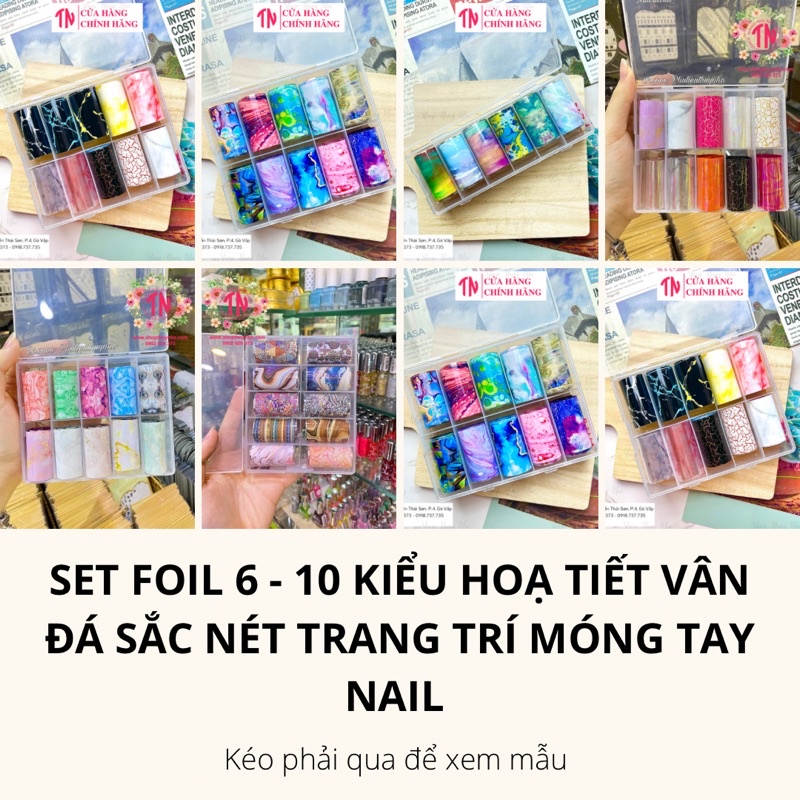 Set foil 10 mẫu hoạ tiết vân đá sắc nét trang trí móng tay nghệ thuật nail