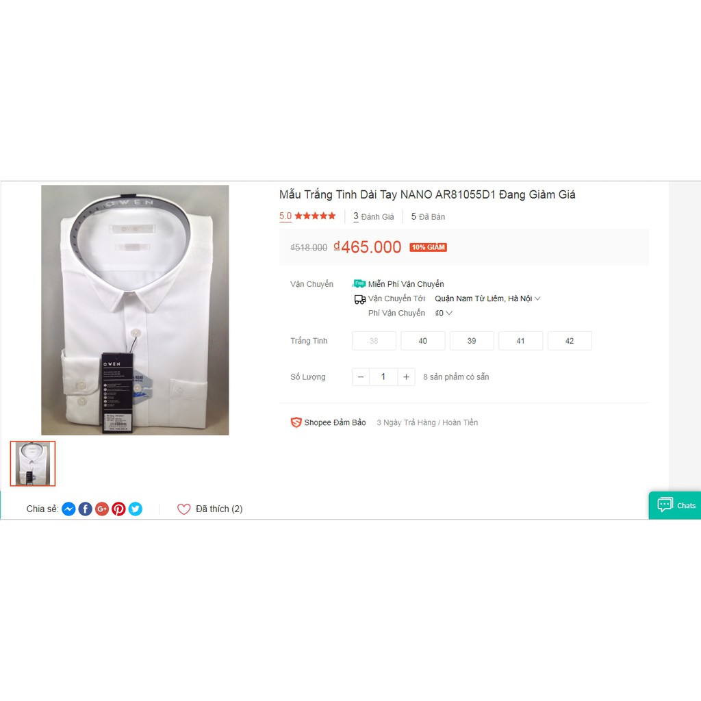 Áo Sơ Mi Trắng Owen Dài Tay - Free Ship- Chất NANO Chống nhăn Ar90779d Giá 548k Giảm SỐC Còn 430k | BigBuy360 - bigbuy360.vn