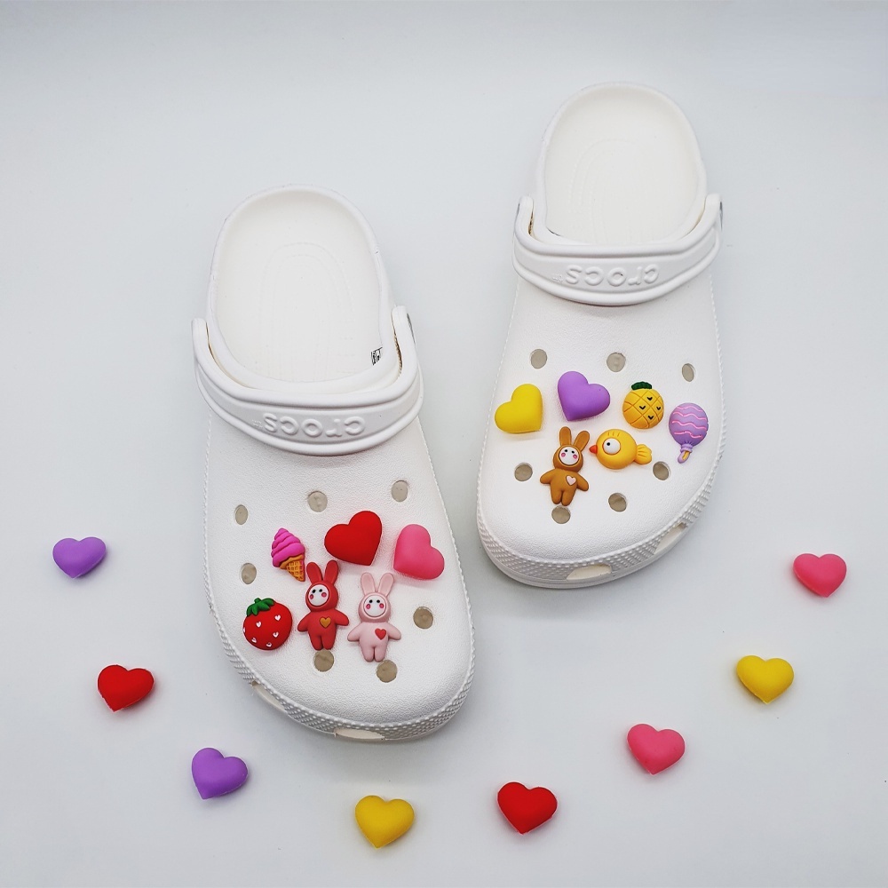 [Deco] Phụ Kiện Trang Trí Giày Crocs Đính Hạt Charm Hình Trái Tim Mũm Mĩm (Đỏ / Vàng / Tím / Hồng) Diy