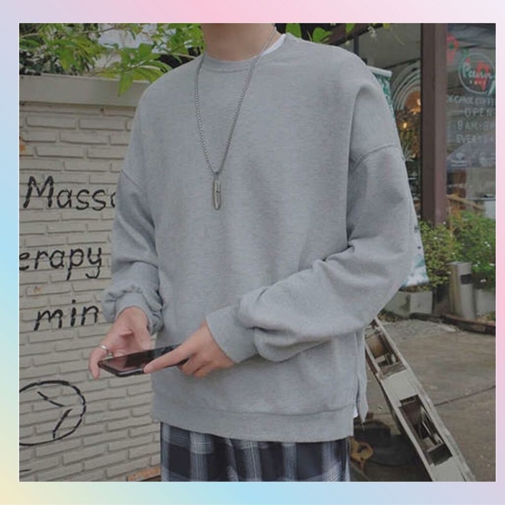 ÁO SWEATER NỈ UNISEX STYLE HÀN QUỐC MÀU XÁM TRƠN SIÊU ĐẸP ÁO SWEATER LOCAL BRAND