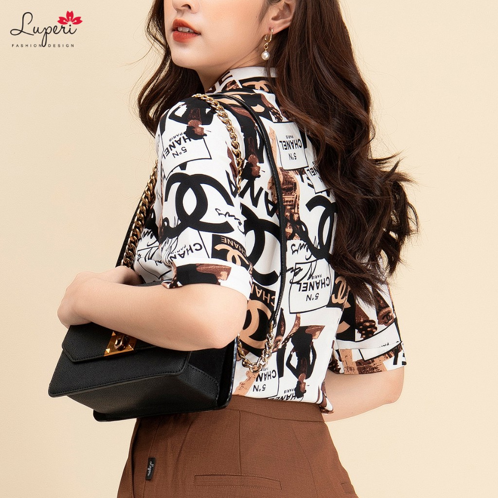 Áo Sơ Mi Nữ Cổ Đức Tay Lỡ Luperi chất liệu trượt lạnh mát mịn không nhăn kiểu dáng dài vừa họa tiết sang chảnh LFSM1116