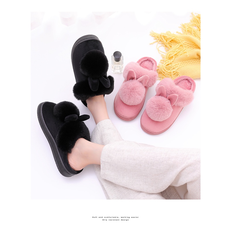 CHZK Dép Bông Quai Ngang Phủ Lông Dày Đế Cao 3cm Dễ Thương Thời Trang Mùa Thu Đông