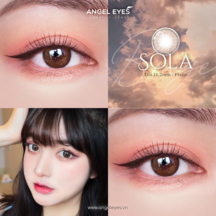 Lens màu nâu tự nhiên Sola hiệu Angel Eyes với đường kính nhỏ 13.8mm có độ từ 0 đến 6