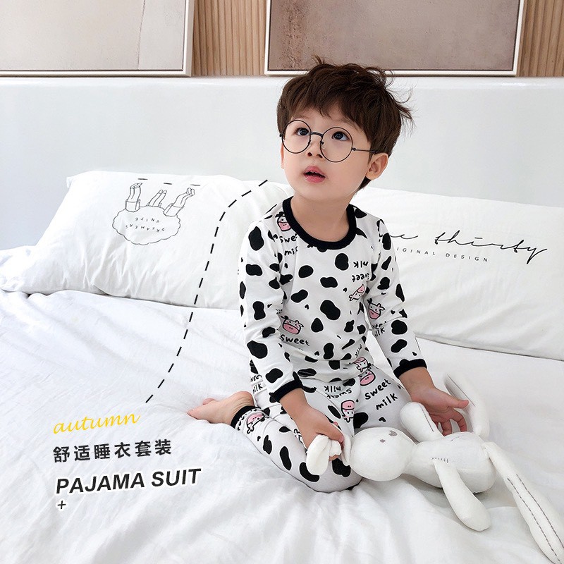 Bộ dài tay thun lạnh, minky mom in hình bò sữa, thời trang trẻ em, quần áo thun cho bé trai, bé gái