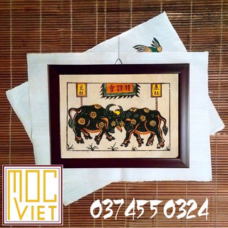 Tranh Đông Hồ Chọi trâu tranh cỡ 27x37cm