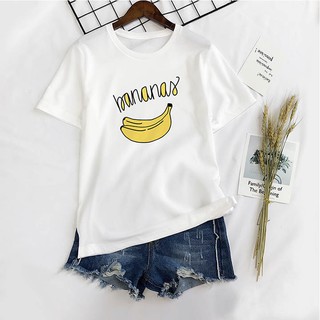Áo Thun Tay Ngắn Màu Trắng In Hình Trái Chuối Bananas DLX