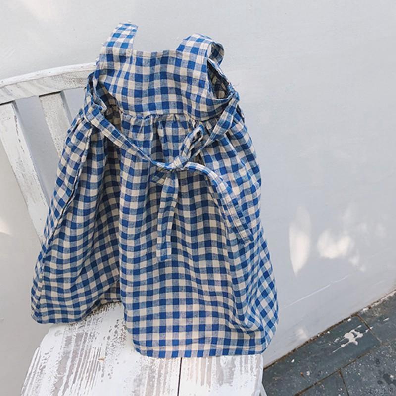 Đầm Hai Dây Kẻ Ca Rô Cho Bé Gái