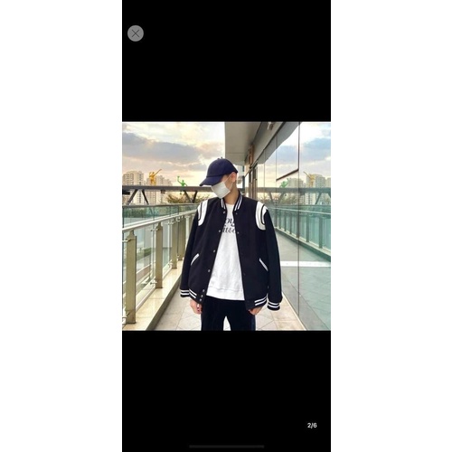 Áo Khoác Nỉ Bomber Viền Vai Phối Kẻ Sọc Trắng Unisex Nam Nữ Form Rộng Hàn Quốc Phong Cách Trẻ Trung