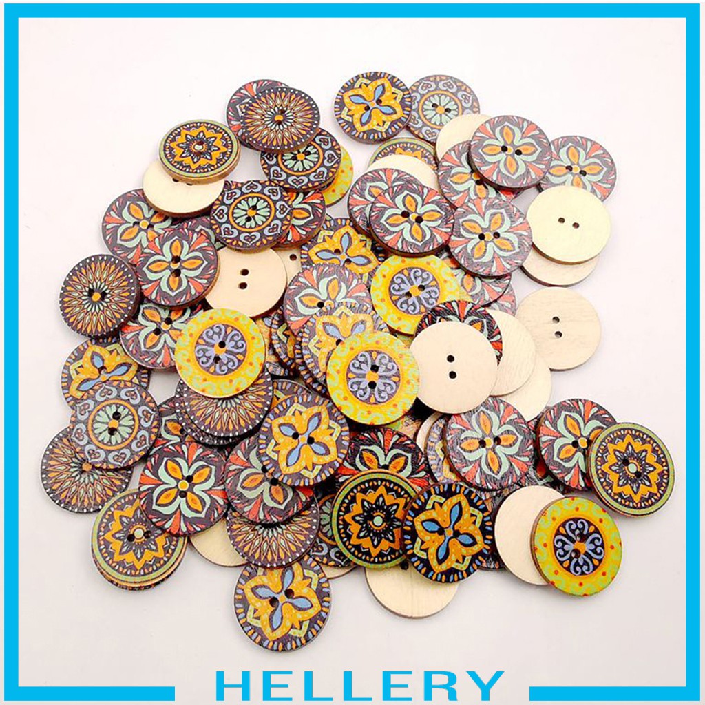 Set 100 Nút Gỗ Hình Hoa Phong Cách Retro Dùng Làm Đồ Thủ Công DIY