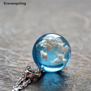 Dây chuyền chuỗi xích trang trí mặt hình quả cầu nhựa resin họa tiết bầu trời xanh và mây trắng