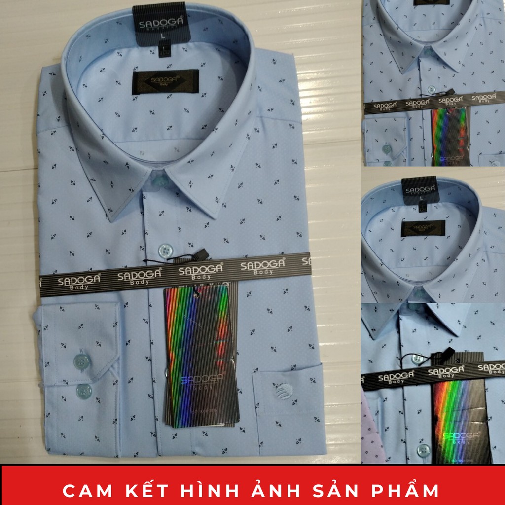 Áo Sơ Mi Nam Tay Dài Sadoga body - Xanh biển chấm bi