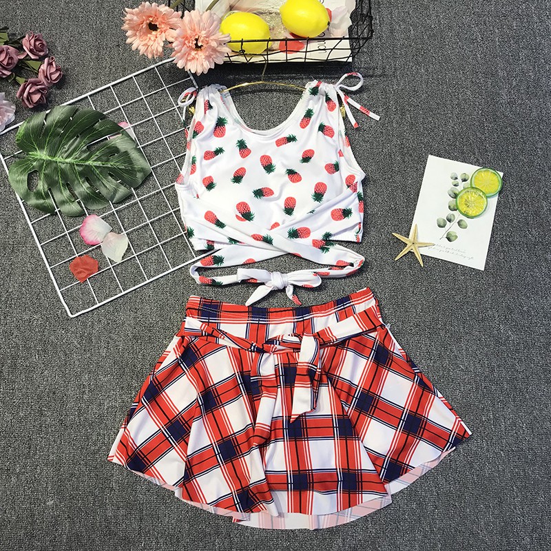 Đồ Bơi Đi Tắm Biển Nữ Hai Mảnh Áo Họa Tiết Quả Dứa Váy Caro Cách Điệu | BigBuy360 - bigbuy360.vn