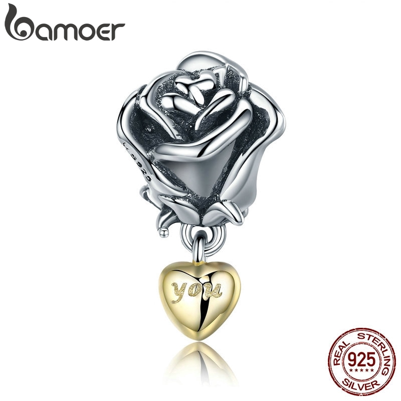 Hạt Xỏ Trang Sức Bamoer bạc 925 Hình Trái Tim Và Hoa Hồng SCC455