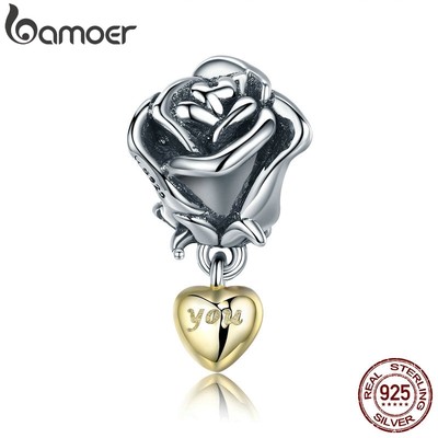 Hạt Xỏ Trang Sức Bamoer bạc 925 Hình Trái Tim Và Hoa Hồng SCC455