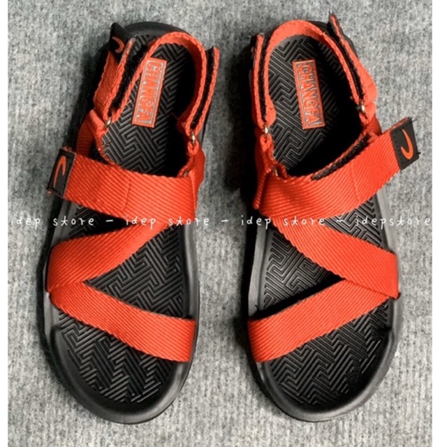 Giày sandal unisex quai Đỏ chữ Z GL034 - Xăng đan dây dù nam nữ đế đúc PU siêu bền SH9 IDEP