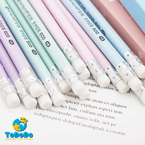 Bút chì gỗ, ngòi bút 2b có tẩy và gọt chì 12 bút dùng vẽ tranh viết chữ cho học sinh.