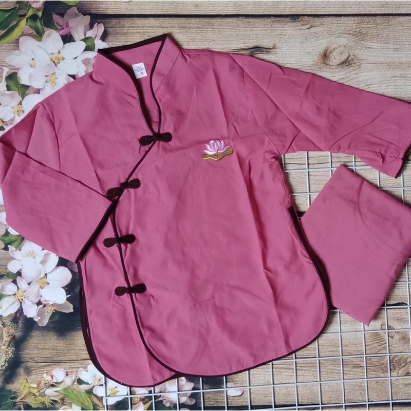 Đồ đi chùa cho bé, cổ tàu chéo, áo lam , thời trang trẻ em , bé gái