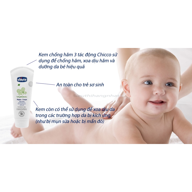 Kem hăm 3 tác động Chicco nhập khẩu từ Ý 0M+ chống hăm da thoáng mát dưỡng da em bé giúp giữ ẩm cao cấp an toàn cho bé