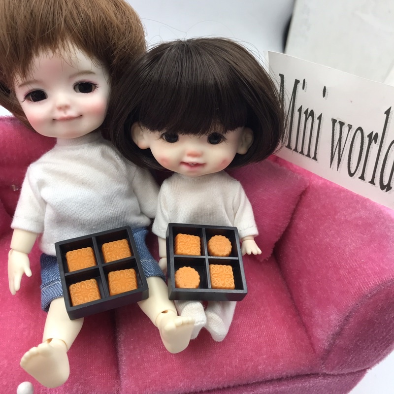 Mô hình bánh trung thu tí hon mini dùng cho trang trí nhà búp bê tỉ lệ 1/8 1/12 kèm khay đựng