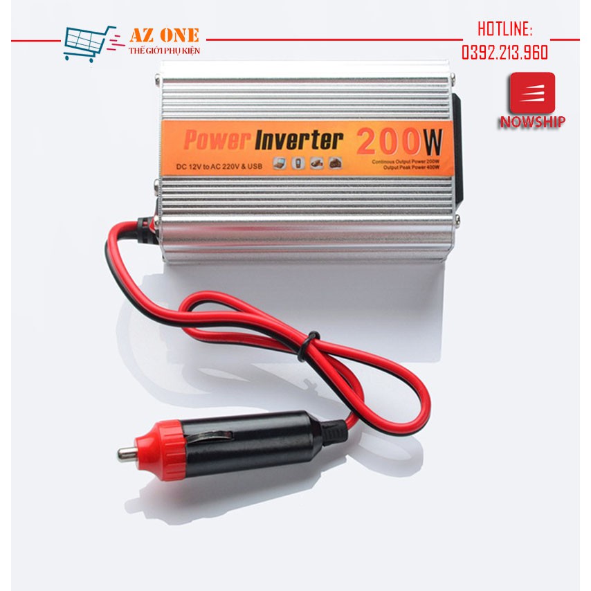 Bộ Chuyển Đổi Nguồn Điện DC 12V Sang AC 110V/220V 200W Cho Xe Ô Tô Cao Cấp