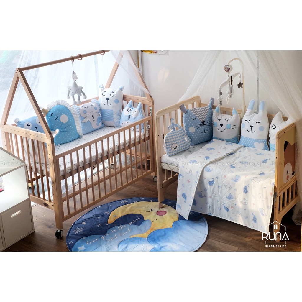 Quây cũi vải hình con thú cho bé RUNA KIDS -  Chất liệu Cotton cao cấp, giúp hạn chế va đập, bảo vệ an toàn cho bé
